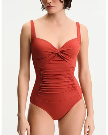 Costum de baie intreg cu bretele ajustabile, Portocaliu stins