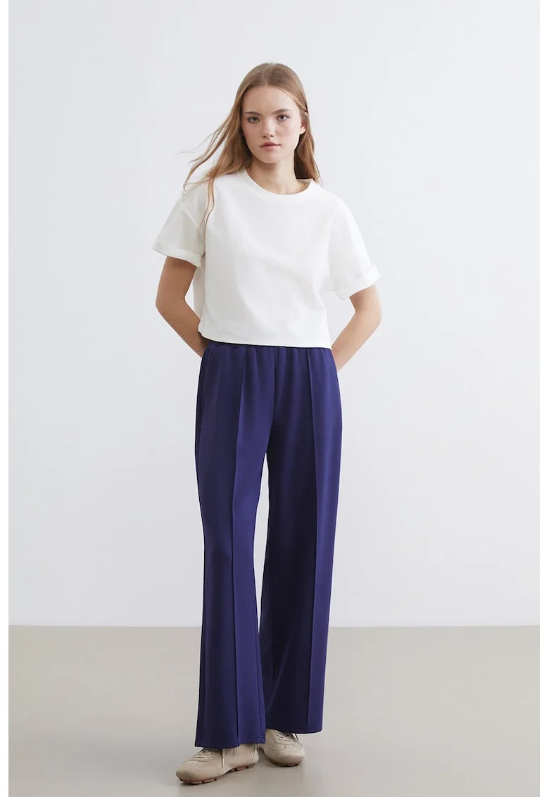 Pantaloni de trening cu croiala ampla si banda elastica in talie, Bleumarin