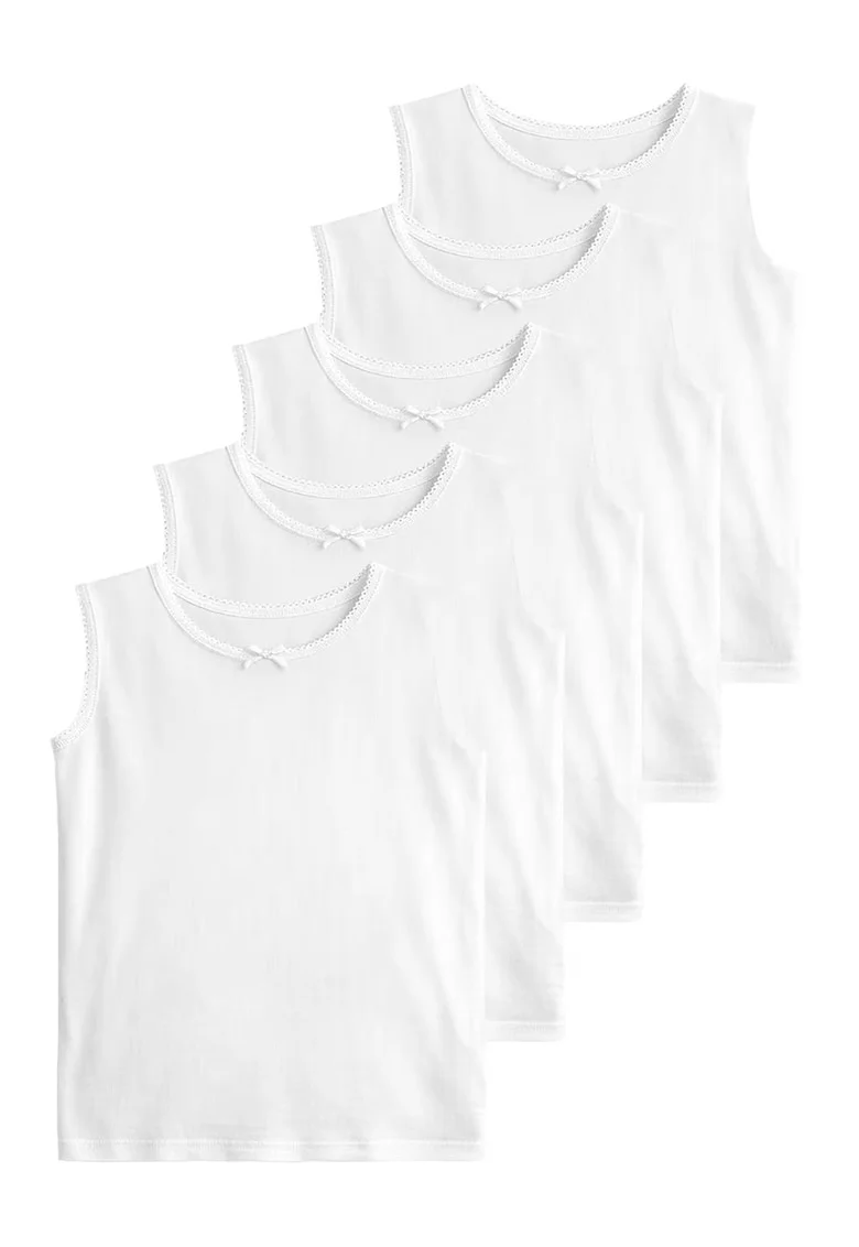 Set de 5 piese de topuri cu funda decorativa si model uni, Alb