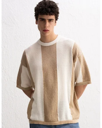 Tricou barbati  dungi, Bej
