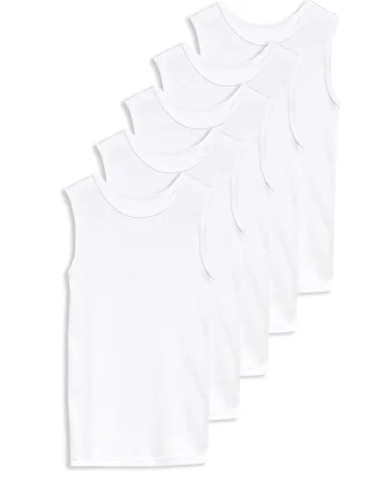 Set de 5 piese de topuri din bumbac cu decolteu rotund, Alb