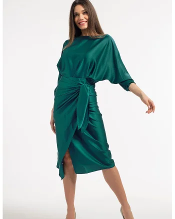 Rochie petrecuta cu slit pe partea din fata, Verde padure
