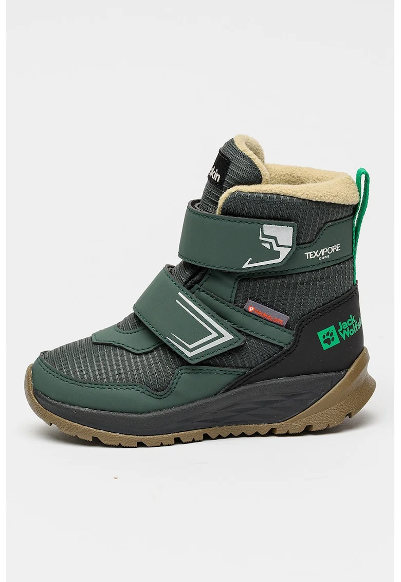 Ghete cu velcro si garnituri textile, Negru/Verde feriga