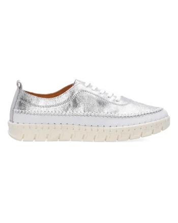 Pantofi sport din piele uni cu aspect metalizat