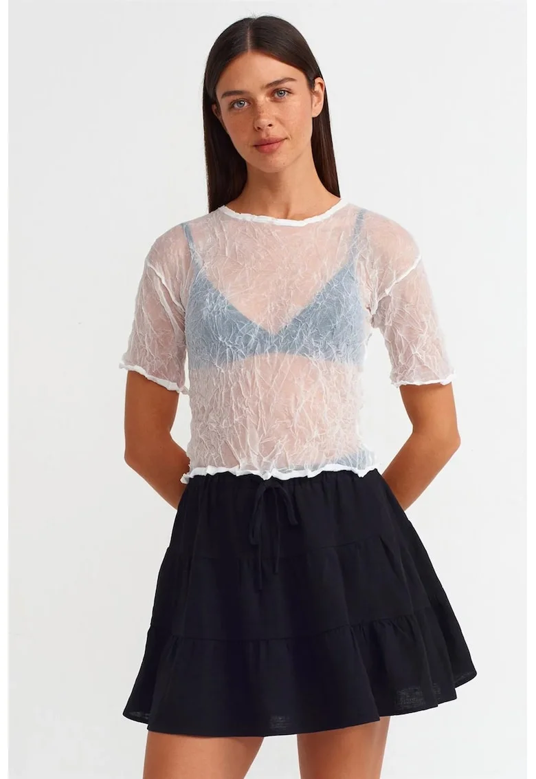 Tricou dama  alb, poliester, croiala regular, maneci scurte, guler rotund,