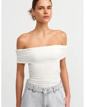 Bluza dama,  slim fit, decolteu off shoulder, alb, viscoza cu elastan