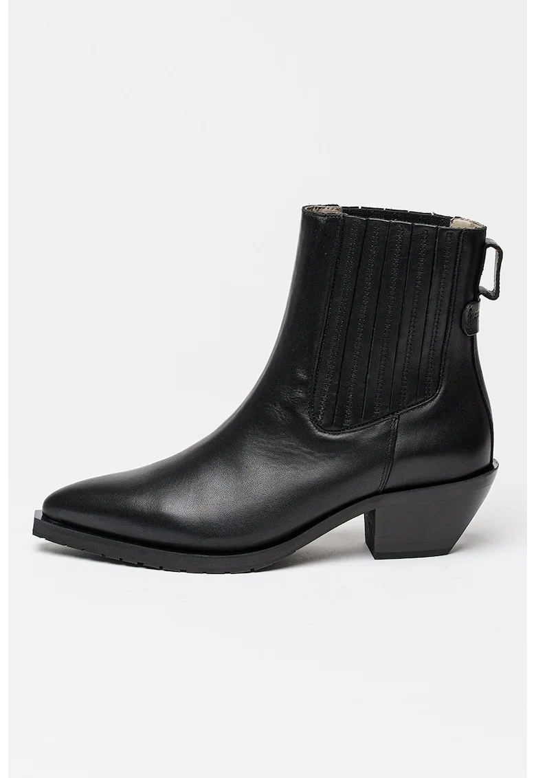 Botine din piele cu varf ascutit, Negru