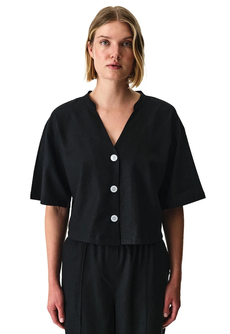 Camasa crop cu decolteu in V, Negru