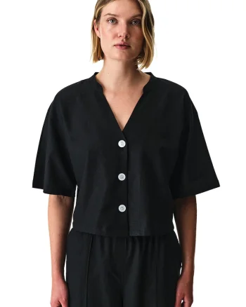 Camasa crop cu decolteu in V, Negru