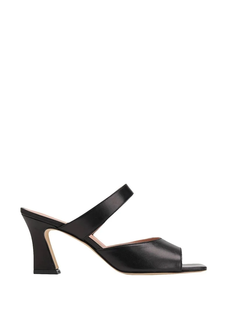 Papuci din piele cu toc sculptural, Negru