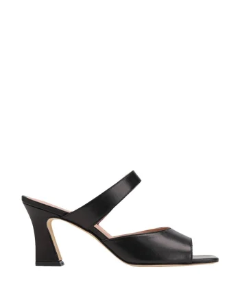 Papuci din piele cu toc sculptural, Negru