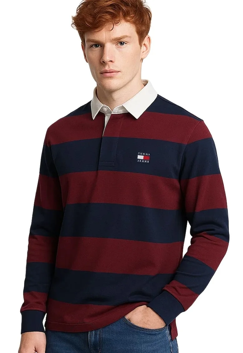 Bluza polo barbati  cu imprimeu in dungi DM0DM19621, Rosu/Bleumarin