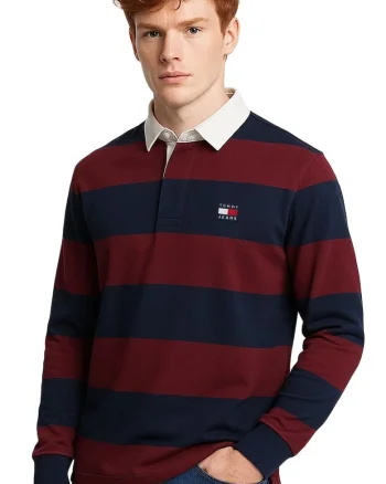 Bluza polo barbati  cu imprimeu in dungi DM0DM19621, Rosu/Bleumarin