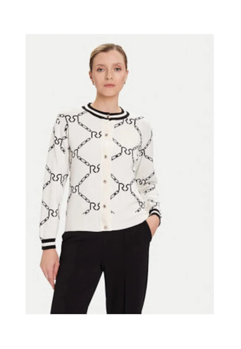 Cardigan dama,  Alb, 52% viscoza, 26% poliester, 22% poliamida, Alb/Negru