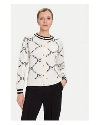 Cardigan dama,  Alb, 52% viscoza, 26% poliester, 22% poliamida, Alb/Negru