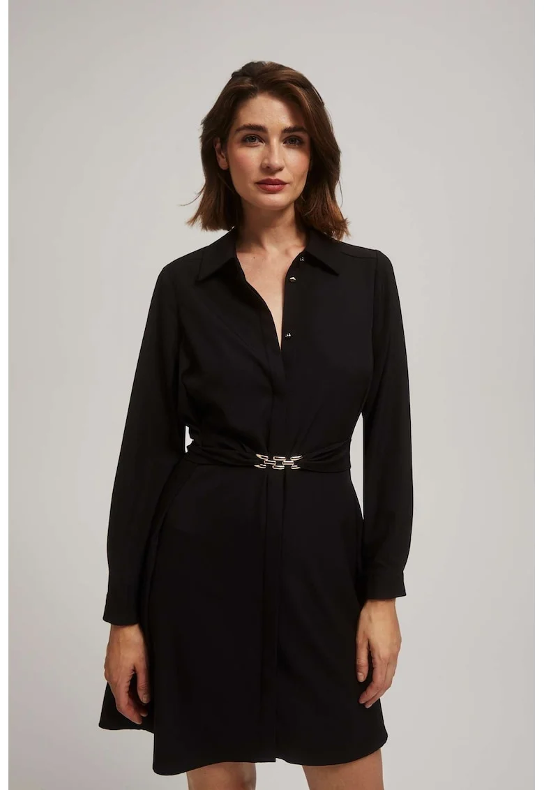 Rochie camasa cu curea, Negru