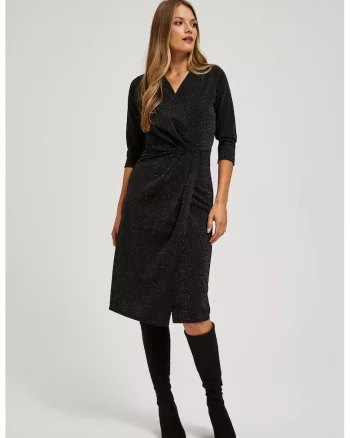 Rochie decorata cu fir metalic, Negru