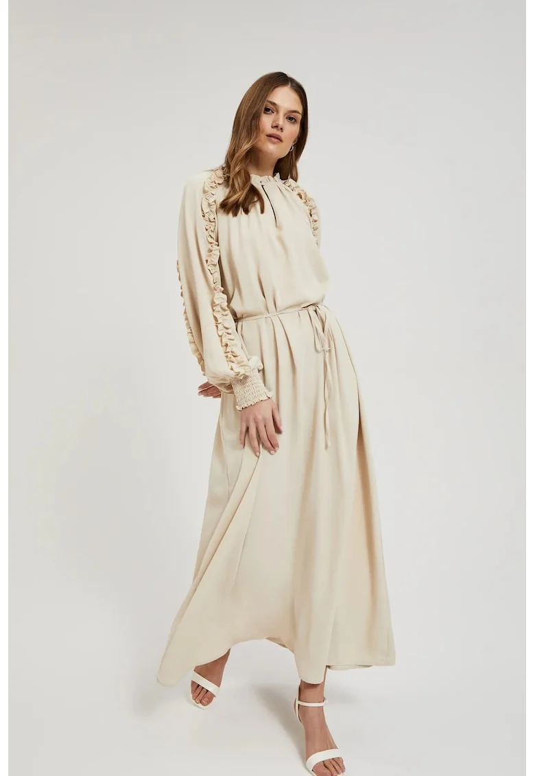 Rochie maxi bej cu volane, Bej