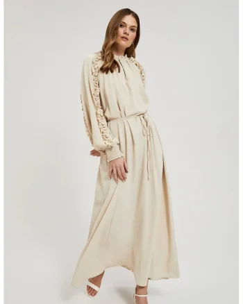 Rochie maxi bej cu volane, Bej