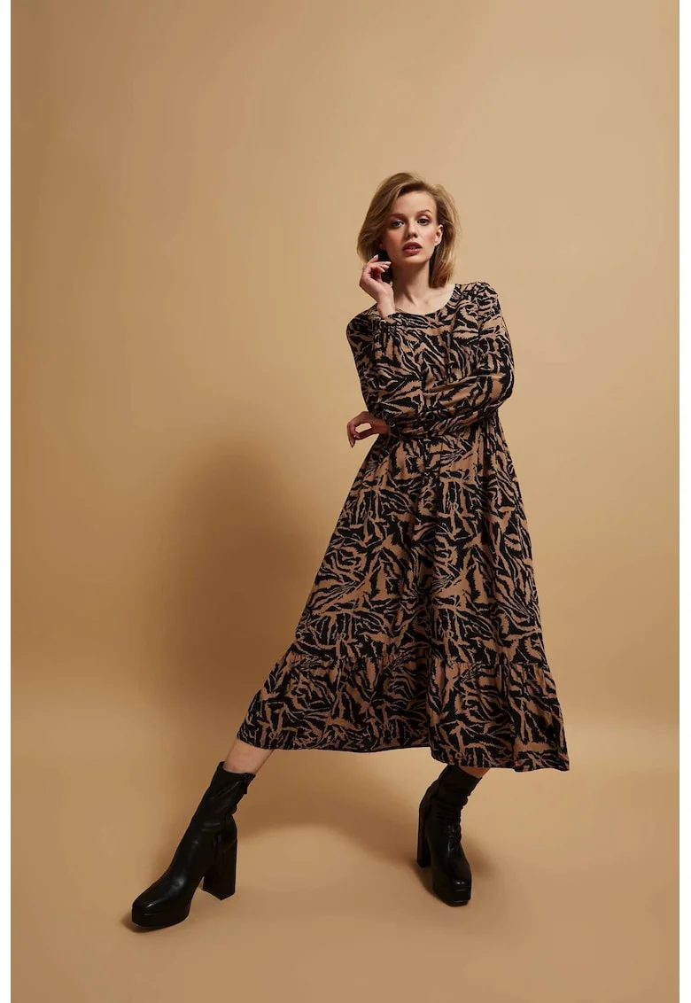 Rochie midi cu model, Bej