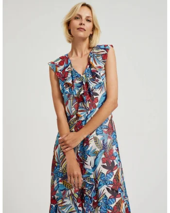 Rochie midi rosie cu flori, Rosu