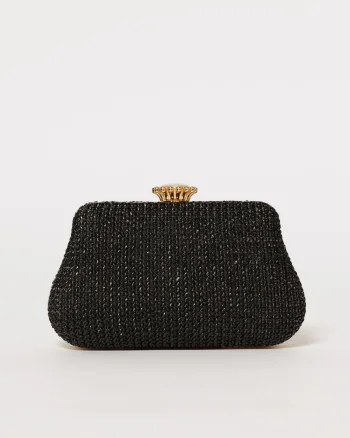 Clutch negru din material textil impletit