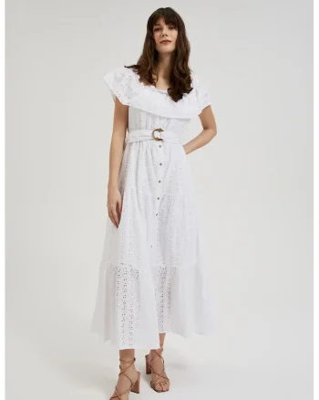 Rochie Midi Alba cu Curea, Alb