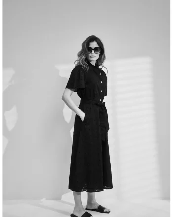 Rochie evazata cu nasturi neagra, Negru
