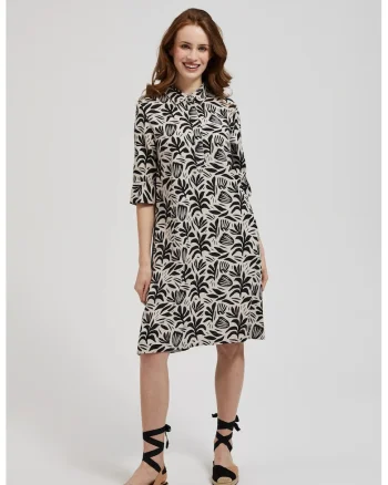 Rochie bej cu decolte inchizator cu nasturi, Bej