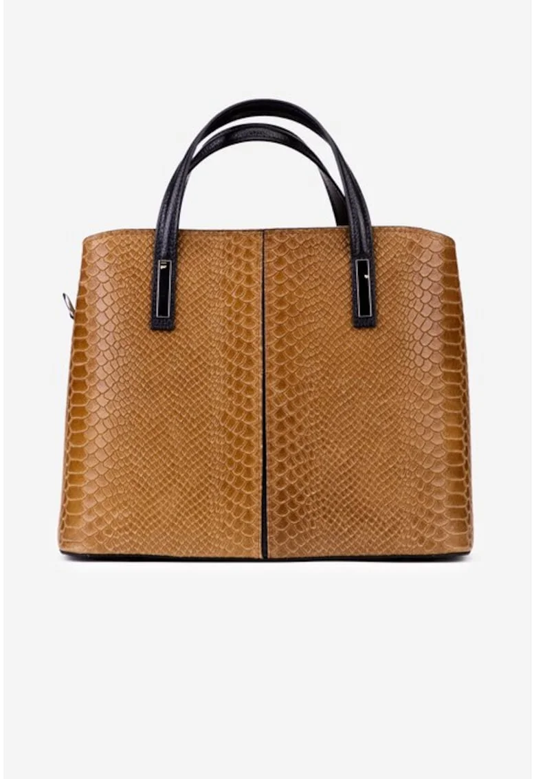 Geanta dama confectionata din piele croco - 67945, Maro cognac
