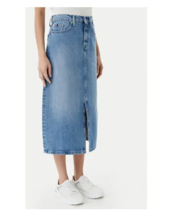 Fusta Dama,  denim, albastru, 70% bumbac, 30% bumbac reciclat,