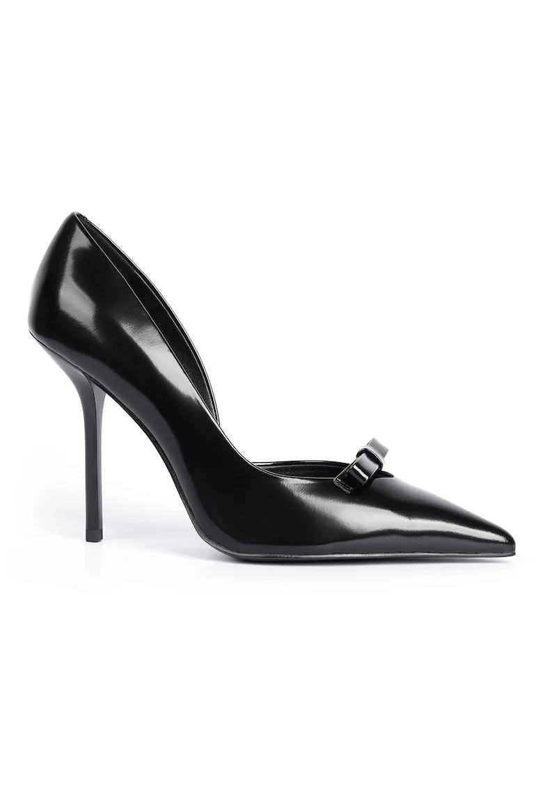 Pantofi din piele lacuita cu detaliu cu funda Lillia, Negru