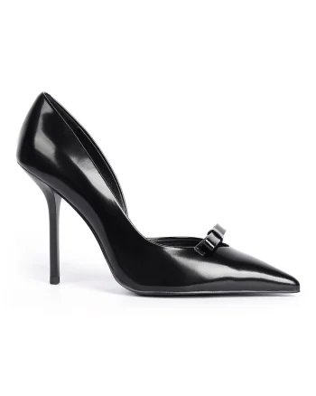 Pantofi din piele lacuita cu detaliu cu funda Lillia, Negru