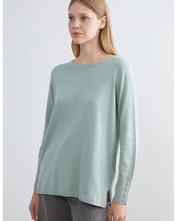 Pulover cu strasuri, Verde pal