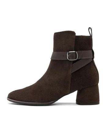 Botine de piele intoarsa cu catarame, Maro inchis