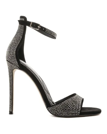 Sandale cu toc stiletto si aplicatii cu strasuri Santina, Negru