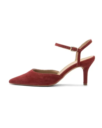 Pantofi de piele intoarsa cu varf ascutit si toc Ofelia, Rosu inchis