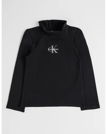 Bluza cu logo si guler inalt, Negru