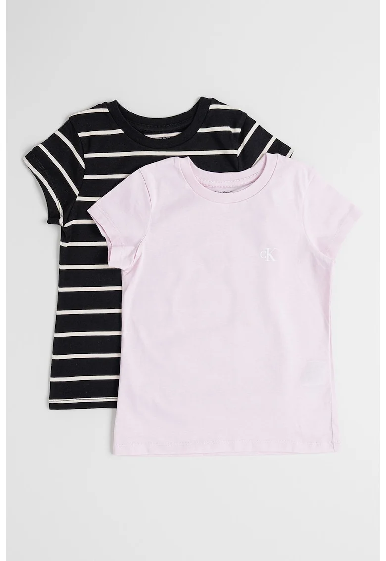 Set de tricouri de bumbac cu decolteu la baza gatului - 2 piese, Negru/Roz pastel