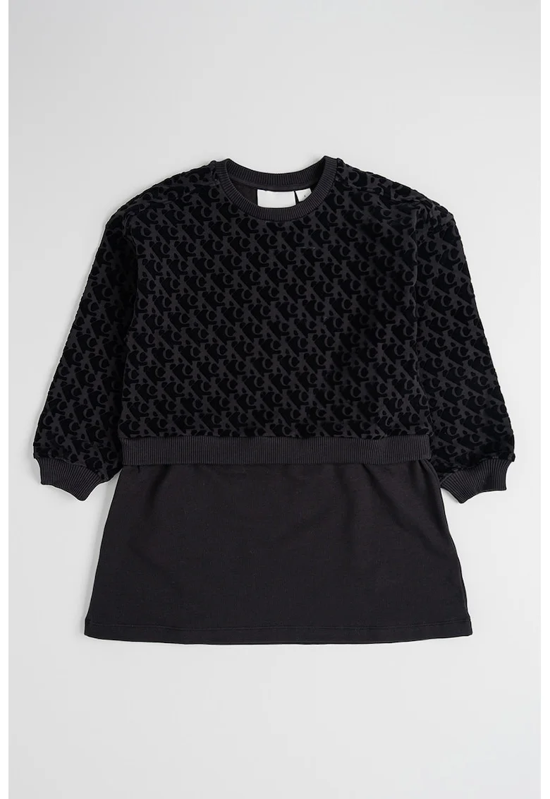Rochie cu monograma si maneci lungi, Negru