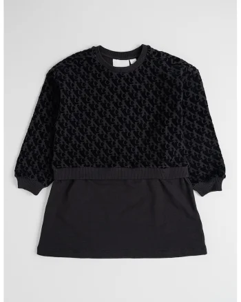 Rochie cu monograma si maneci lungi, Negru