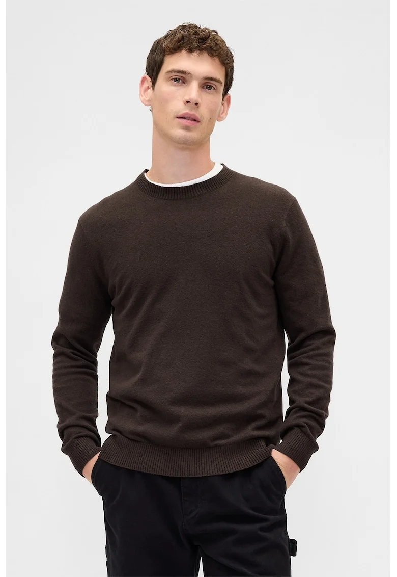 Pulover slim fit cu decolteu la baza gatului CashSoft, Negru/Alb optic