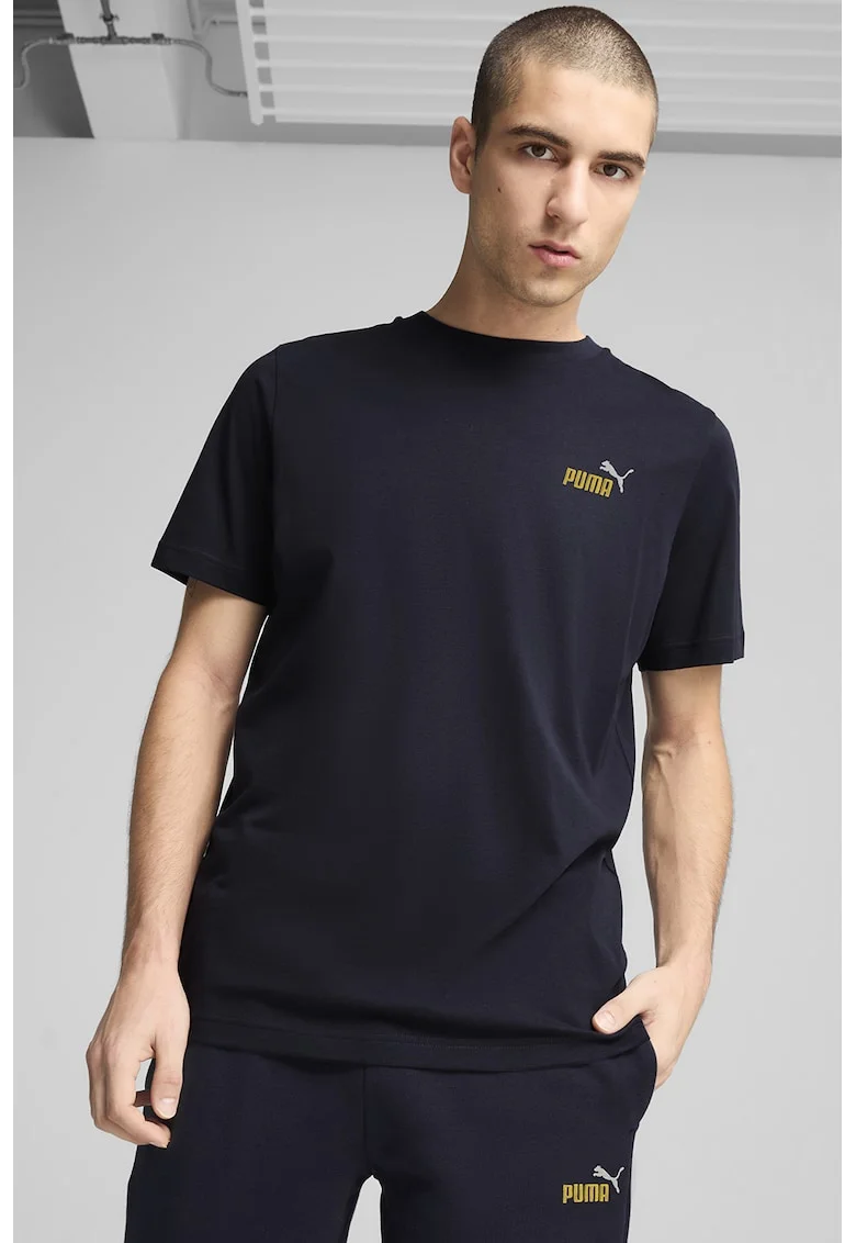 Tricou de bumbac cu decolteu la baza gatului ESS Boxy Tee, Albastru ultramarin