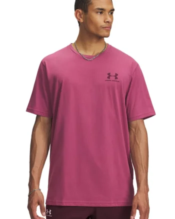 Tricou cu imprimeu logo discret si decolteu la baza gatului, Fucsia
