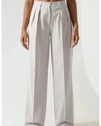 Pantaloni pentru dama,  Palazzo, cu dungi, gri, Gri deschis