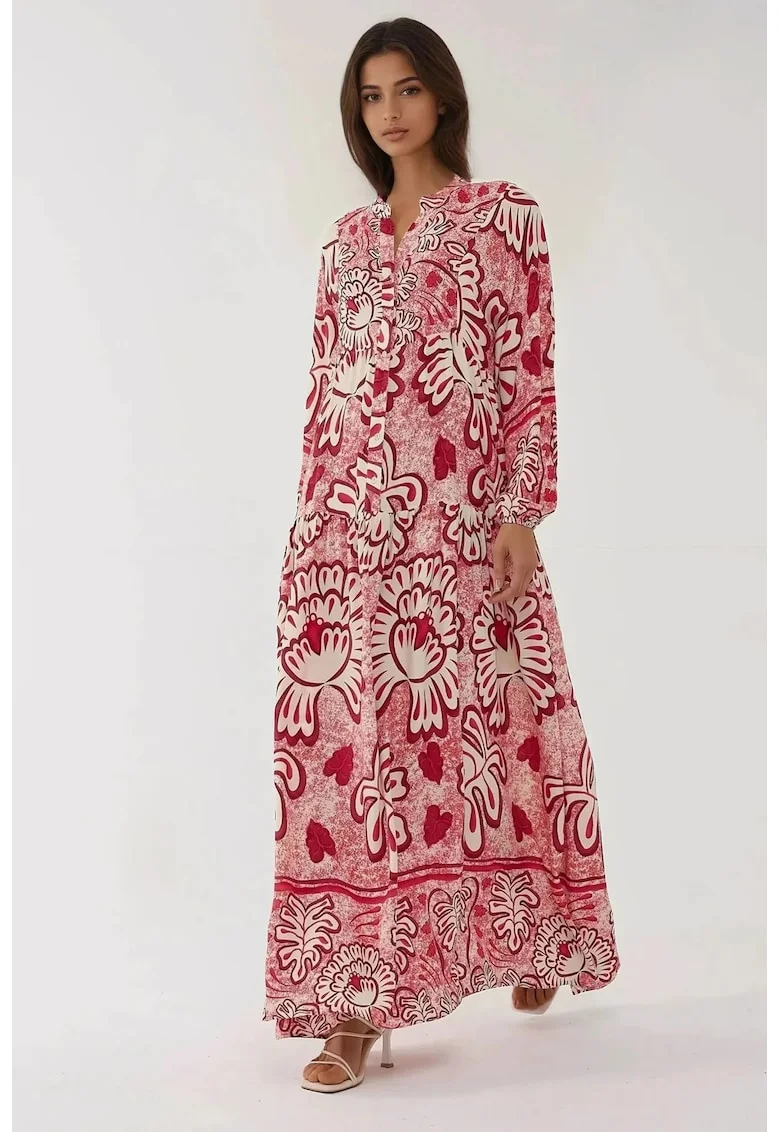 Rochie maxi  cu imprimeu roșu, Rosu