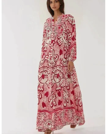 Rochie maxi  cu imprimeu roșu, Rosu