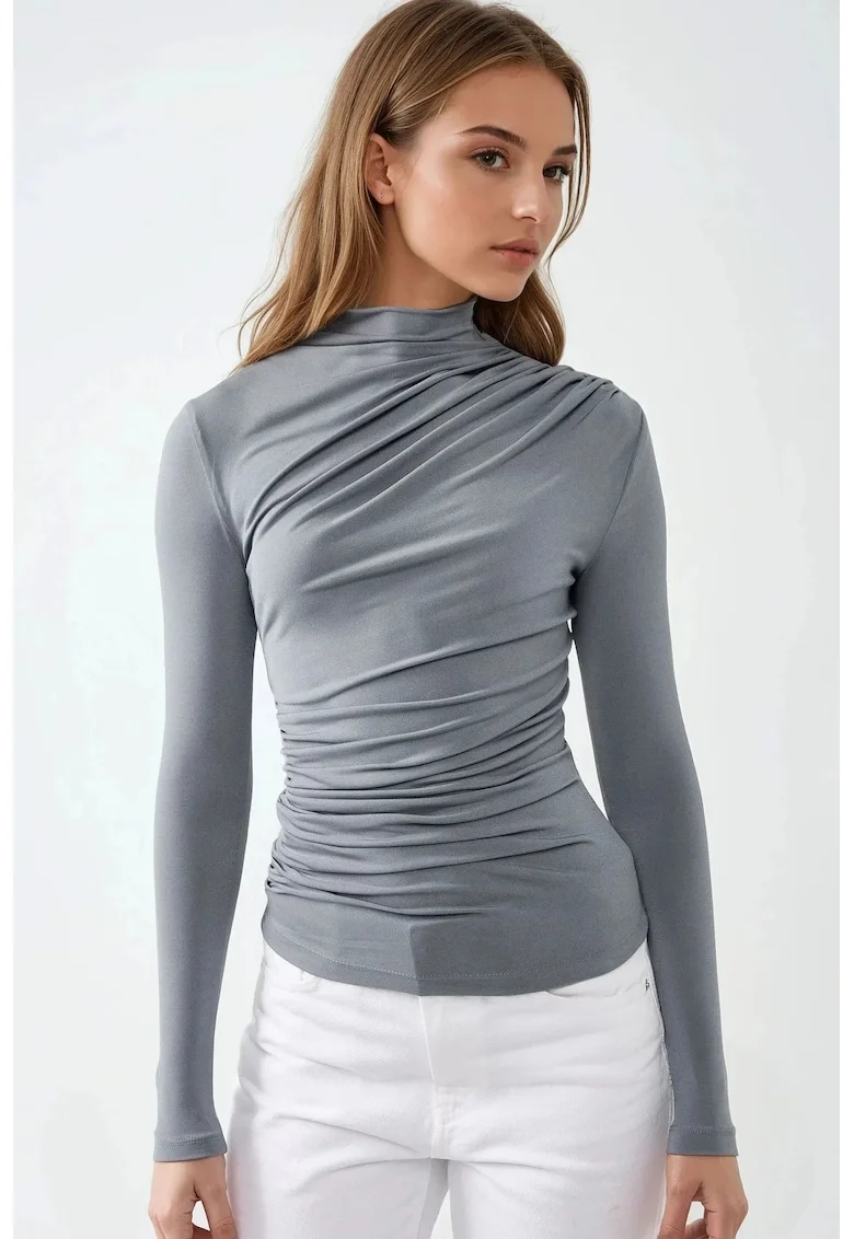 Bluza dama,  guler inalt, gri, Gri