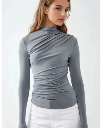 Bluza dama,  guler inalt, gri, Gri