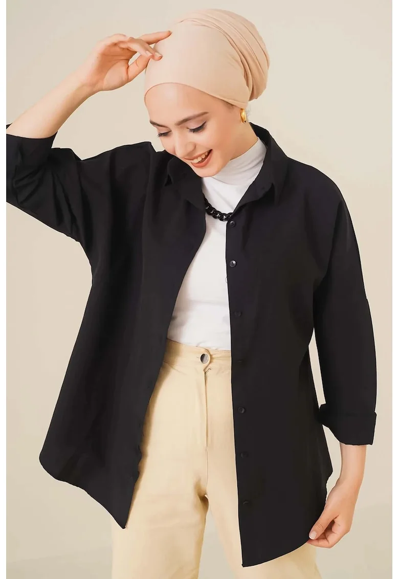 Camasa HiCCUP, poplin, croiala lejera, bumbac si poliester, Negru